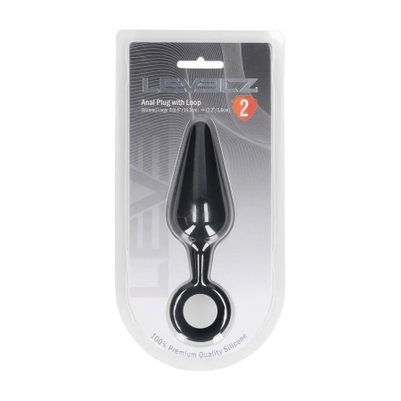 Silicone Anal Plug with Loop - L - Black - 2