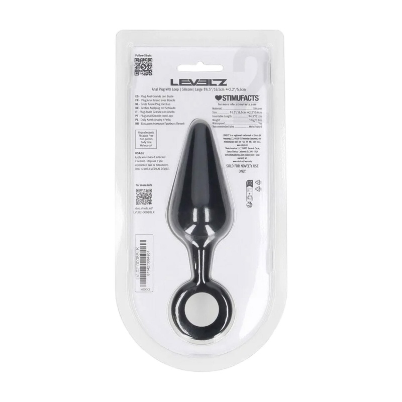 Silicone Anal Plug with Loop - L - Black - 3