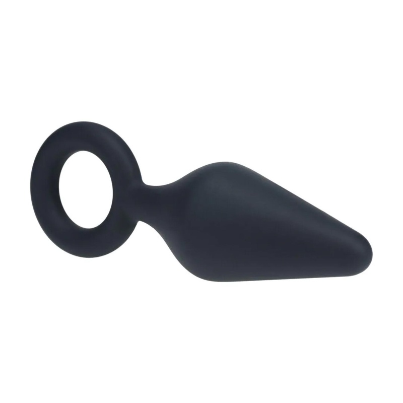 Silicone Anal Plug with Loop - L - Black - 4