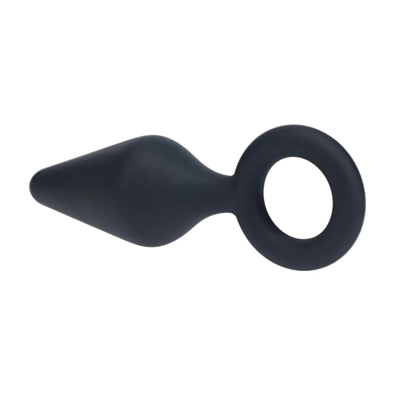 Silicone Anal Plug with Loop - L - Black - 5