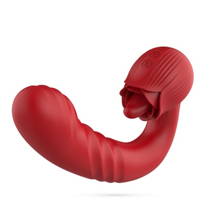 Wibrator róża Osiria z funkcją pchnięcia – czerwony, 16 cm długości - 1