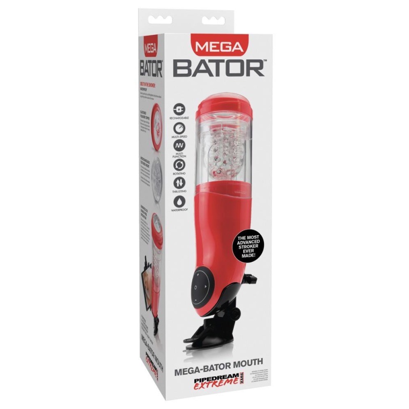 Automatyczny masturbator PET Mega-Bator Mouth Red/Clear z funkcją obrotową i posuwistą, 27,9 cm - 1