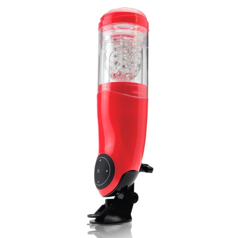 Automatyczny masturbator PET Mega-Bator Mouth Red/Clear z funkcją obrotową i posuwistą, 27,9 cm - 3