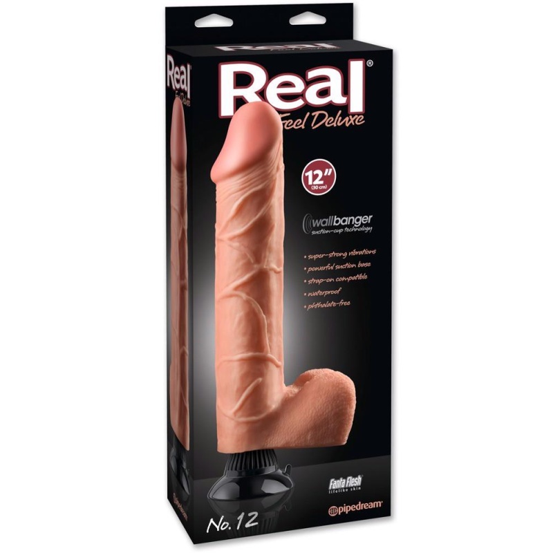 Wibrator realistyczny Real Feel Deluxe No.12 Light – dł. 30 cm, śr. 6,4 cm, wodoodporny, z przyssawką i wibracjami - 1