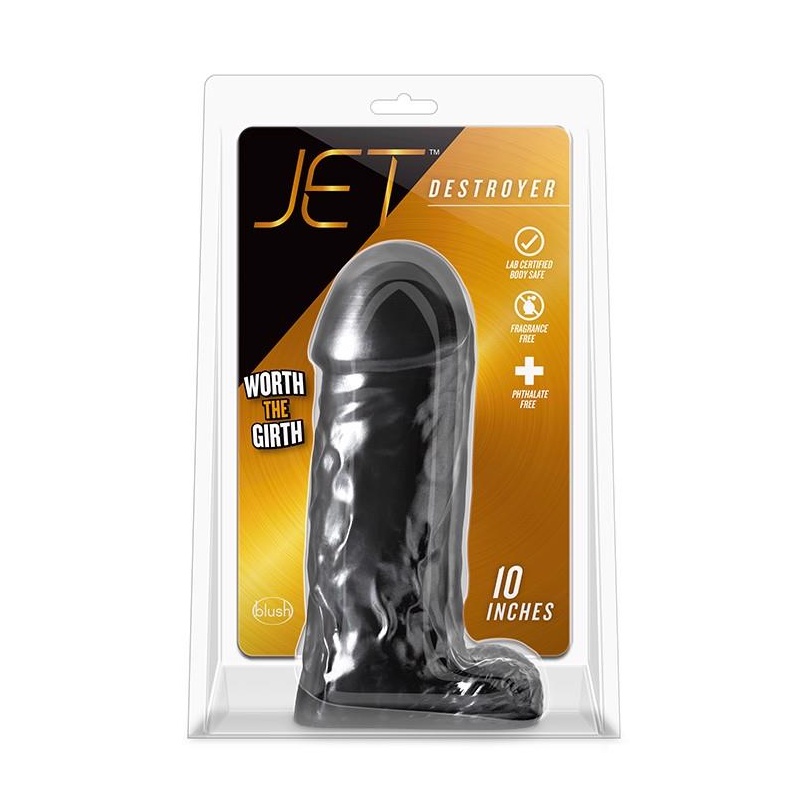Realistyczne dildo Jet Destroyer Carbon Metallic Black z jądrami, nieporowate PVC, 25,4 cm - 1