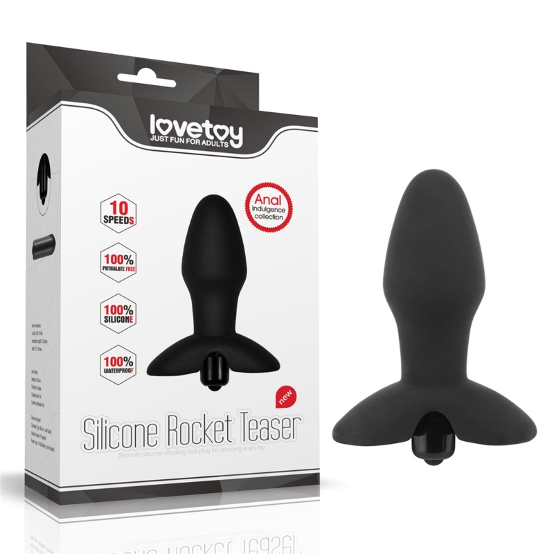 Wibrujący korek analny Rocket Teaser 10 trybów, czarny, silikon - 1