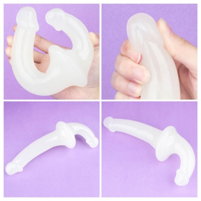 Podwójne dildo świecące Lumino Play 23 cm (niebieski) - 1 2