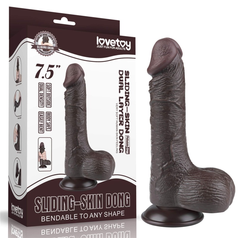 Dildo z przesuwną skórą 7,5 cala (19 cm) Dual Layer - Czarny - 1
