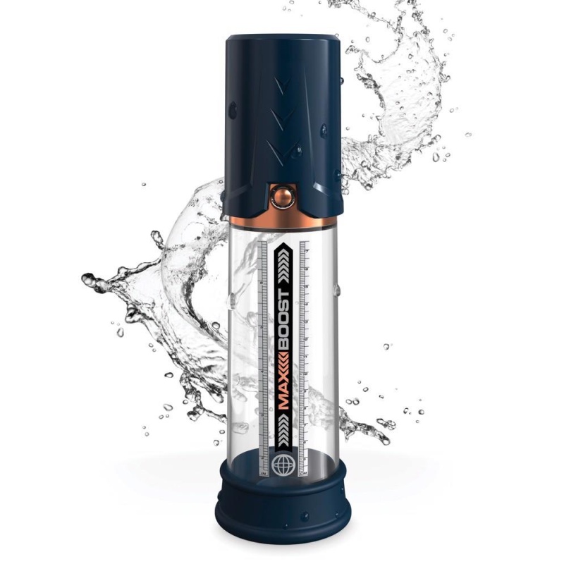 Pompa do penisa Pump Worx Max Boost Blue – manualny tłok próżniowy, 28,6 cm - 5