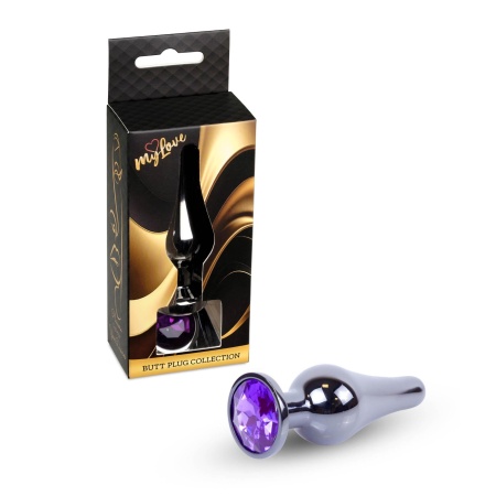 Biżuteria analna Buty Plug Dark Silver - stal nierdzewna z fioletowym kryształem, bańka 3 cm, wąska szyjka, długość 9,5 cm - 8