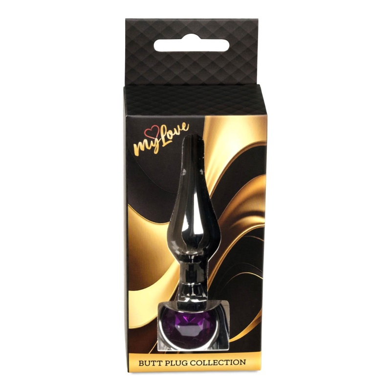 Biżuteria analna Buty Plug Dark Silver - stal nierdzewna z fioletowym kryształem, bańka 3 cm, wąska szyjka, długość 9,5 cm - 10