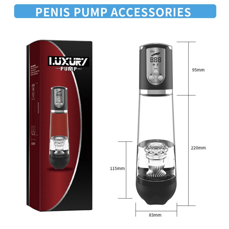 Pompka masturbacyjna LUXURY PUMP - automatyczna, wodoodporna, powiększony cylinder, przezroczysty rękaw, regulacja podciśnienia - 10