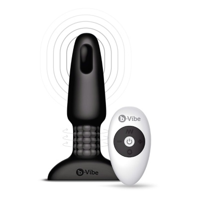 Korek analny Rimming Plug 2 Black - rotacja koralików i wibracja, długość wkładalna 12,3 cm, średnica 4 cm - 1 2