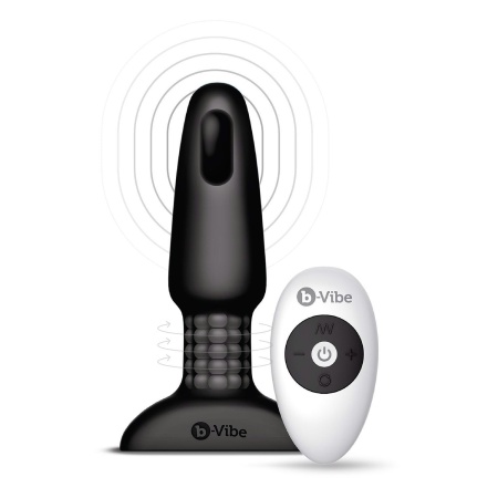 Korek analny Rimming Plug 2 Black - rotacja koralików i wibracja, długość wkładalna 12,3 cm, średnica 4 cm - 2