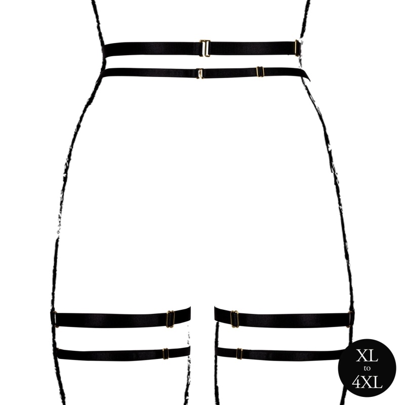 Double Strap Garter Belt with Adjustable Sliders - Plus Size - Black - 6