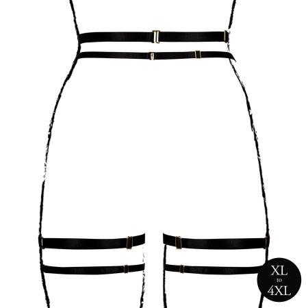 Double Strap Garter Belt with Adjustable Sliders - Plus Size - Black - 6