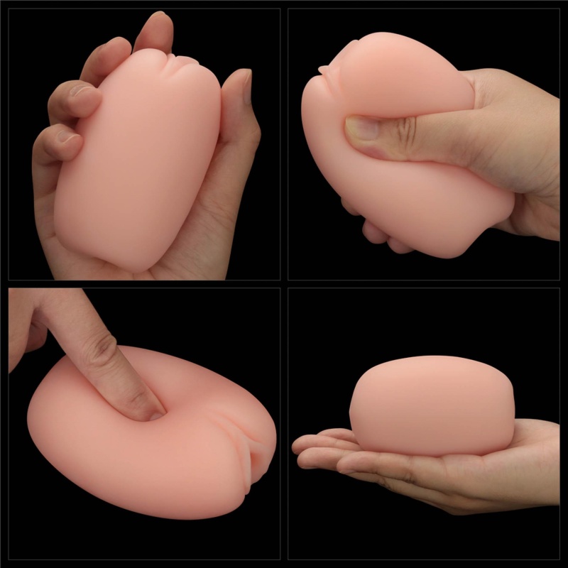 Dwustronny masturbator Slider Double-Ended 10,3 cm z pochwą i odbytnicą w kolorze cielistym - 1
