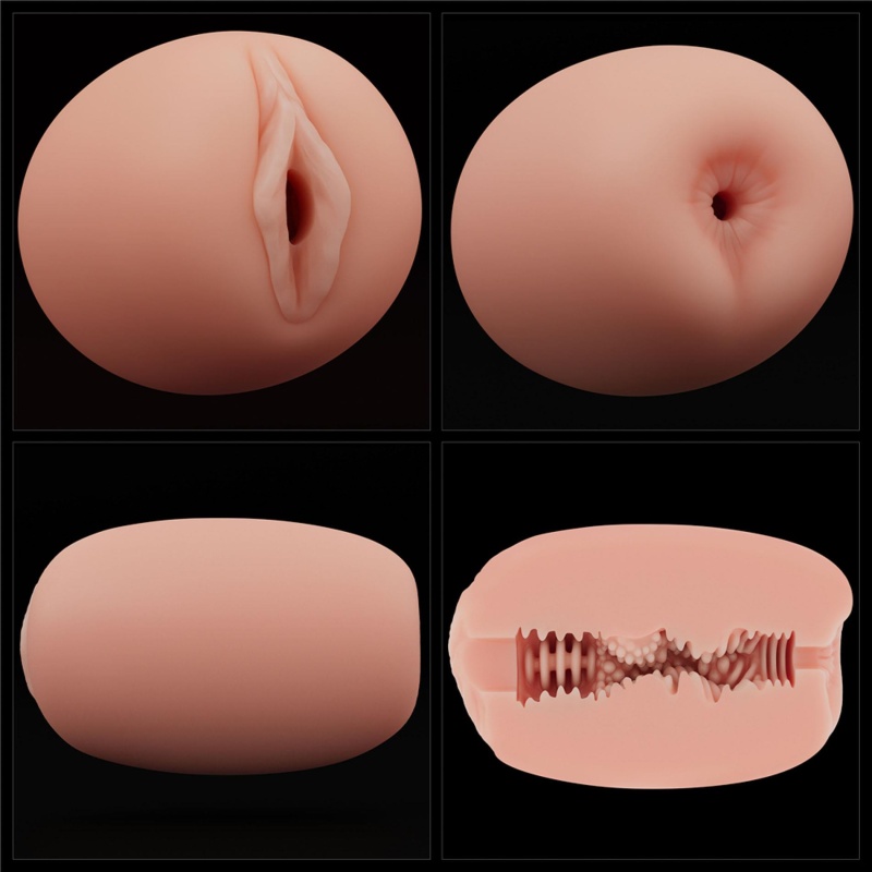 Dwustronny masturbator Slider Double-Ended 10,3 cm z pochwą i odbytnicą w kolorze cielistym - 2