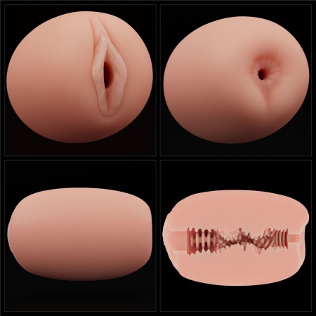 Dwustronny masturbator Slider Double-Ended 10,3 cm z pochwą i odbytnicą w kolorze cielistym - 2
