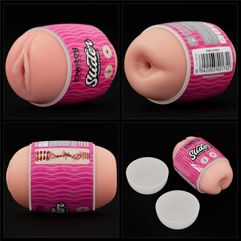 Dwustronny masturbator Slider Double-Ended 10,3 cm z pochwą i odbytnicą w kolorze cielistym - 3