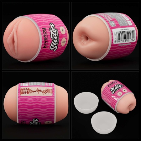Dwustronny masturbator Slider Double-Ended 10,3 cm z pochwą i odbytnicą w kolorze cielistym - 3
