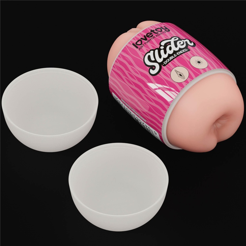 Dwustronny masturbator Slider Double-Ended 10,3 cm z pochwą i odbytnicą w kolorze cielistym - 12