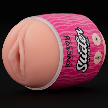 Dwustronny masturbator Slider Double-Ended 10,3 cm z pochwą i odbytnicą w kolorze cielistym - 14