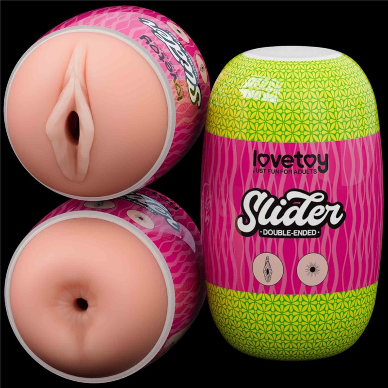 Dwustronny masturbator Slider Double-Ended 10,3 cm z pochwą i odbytnicą w kolorze cielistym - 17