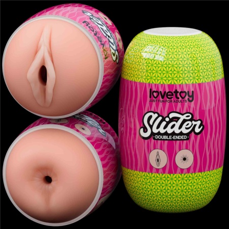 Dwustronny masturbator Slider Double-Ended 10,3 cm z pochwą i odbytnicą w kolorze cielistym - 17