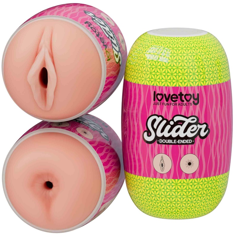 Dwustronny masturbator Slider Double-Ended 10,3 cm z pochwą i odbytnicą w kolorze cielistym - 19