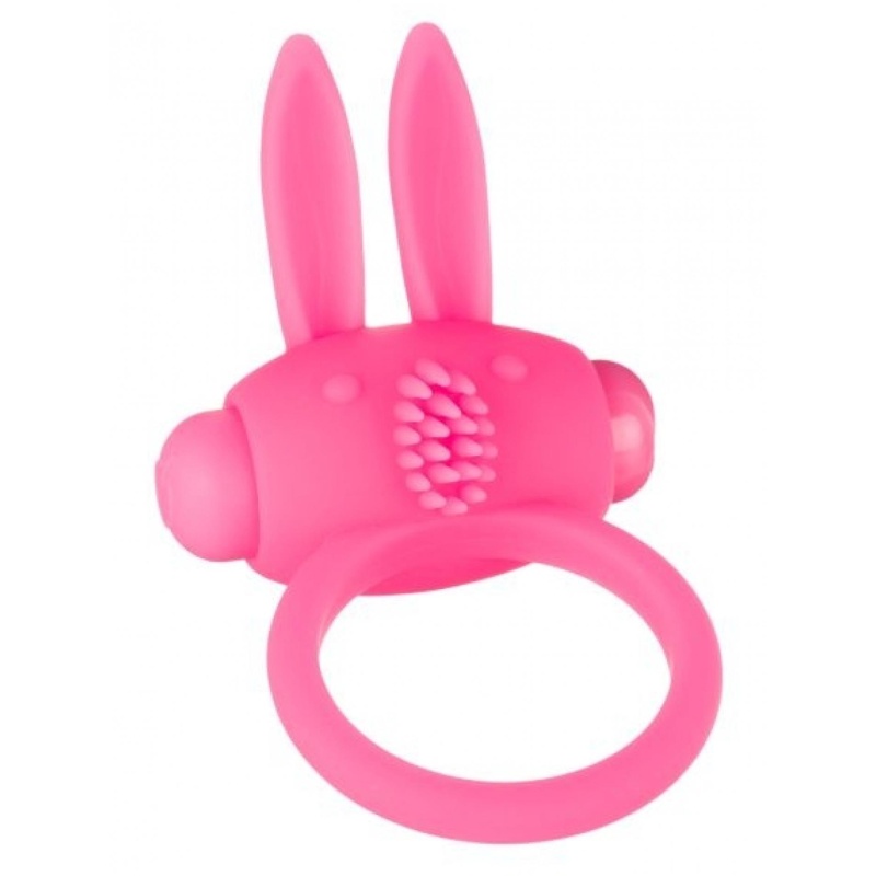 Wibrujący pierścień erekcyjny Bunny Ring Pink - rozciągliwy elastomer TPE z wypustką w kształcie króliczka, Ø 3 cm - 1