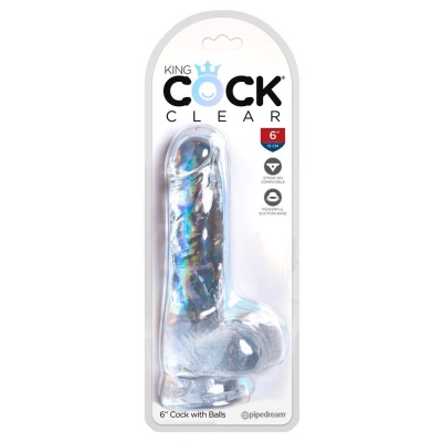 King Cock 6 with Balls – dildo z jądrami i stopą ssącą, TPE, 17,8 cm - 1