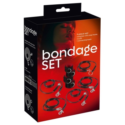 Zestaw Bondage 9 Elementów – Kajdanki na Rzep 34 cm i Smycze 1,4 m - 1