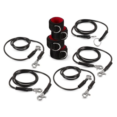 Zestaw Bondage 9 Elementów – Kajdanki na Rzep 34 cm i Smycze 1,4 m - 1 2