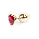 Biżuteria analna Gold Heart PLUG Red - stal nierdzewna, profilowana, długość całkowita 7 cm, średnica 2,7 cm - 7