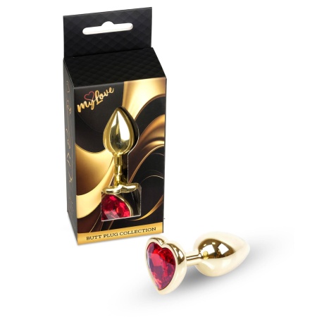 Biżuteria analna Gold Heart PLUG Red - stal nierdzewna, profilowana, długość całkowita 7 cm, średnica 2,7 cm - 8