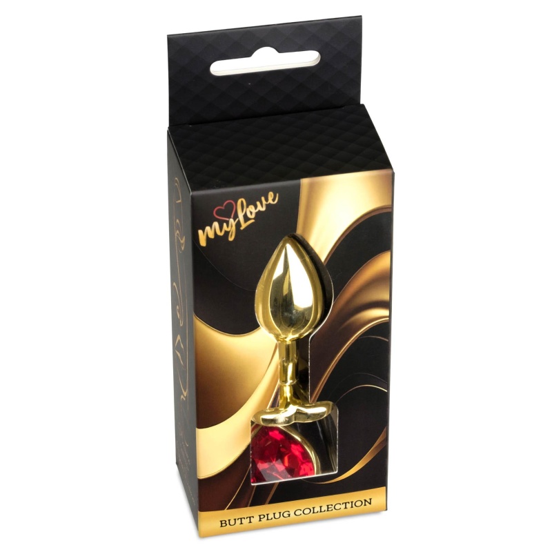 Biżuteria analna Gold Heart PLUG Red - stal nierdzewna, profilowana, długość całkowita 7 cm, średnica 2,7 cm - 9