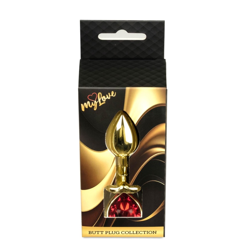 Biżuteria analna Gold Heart PLUG Red - stal nierdzewna, profilowana, długość całkowita 7 cm, średnica 2,7 cm - 10