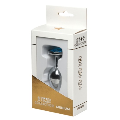 Star Collection - Silver Metal Anal Plug M - Light Blue Stone - 1