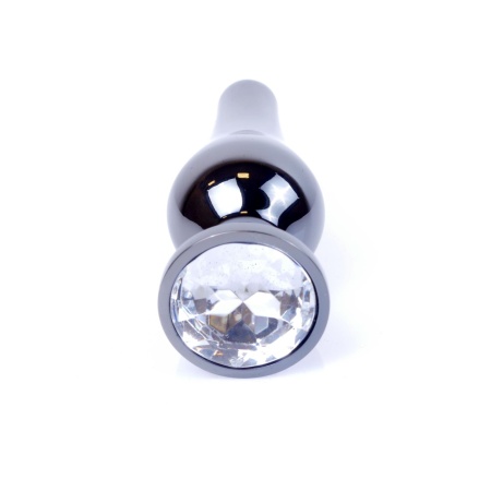 Biżuteria analna Jewellery Dark Silver - korek analny ze stali nierdzewnej, anatomiczny kształt, 9,5 × 3 cm, kryształ w podstawi - 1