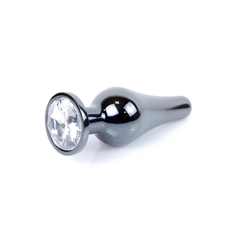 Biżuteria analna Jewellery Dark Silver - korek analny ze stali nierdzewnej, anatomiczny kształt, 9,5 × 3 cm, kryształ w podstawi - 7