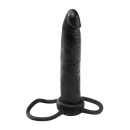 Double Trouble Black - strap-on z podwójną penetracją, bezszwowym dildo i pierścieniami uciskowymi - 2