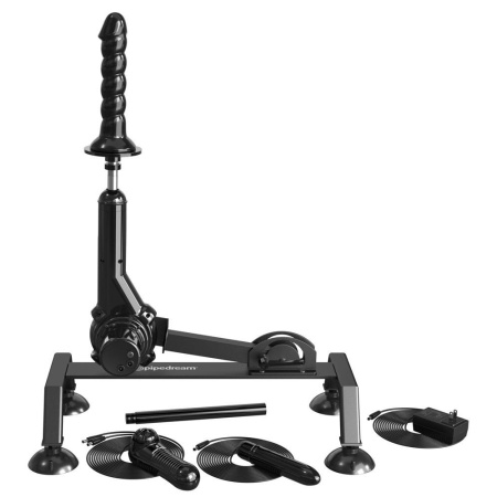 Body Dock Sex Machine Black — maszyna do penetracji z 4 przyssawkami, prętem wysuwnym 22,9 cm, skokiem ponad 6 cm i prędkością d - 5