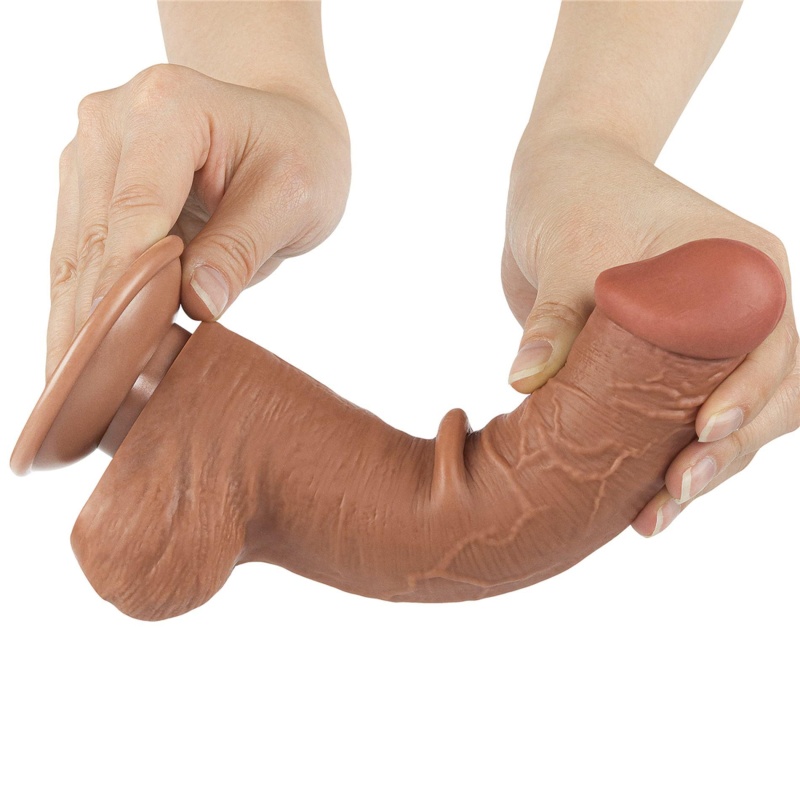 Dildo Sliding Skin Dual Layer Dong 20.8 cm Brązowy - 5