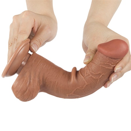 Dildo Sliding Skin Dual Layer Dong 20.8 cm Brązowy - 5