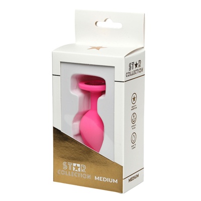 Star Collection - Pink Silicone Anal Plug M - Pink Stone - 1