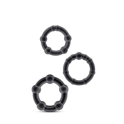 Pierścienie na penisa Beaded Cockrings Black - elastyczny TPE z wypustkami, 3 rozmiary (średnica wewnętrzna 3,1 / 3,3 / 3,8 cm) - 1 2