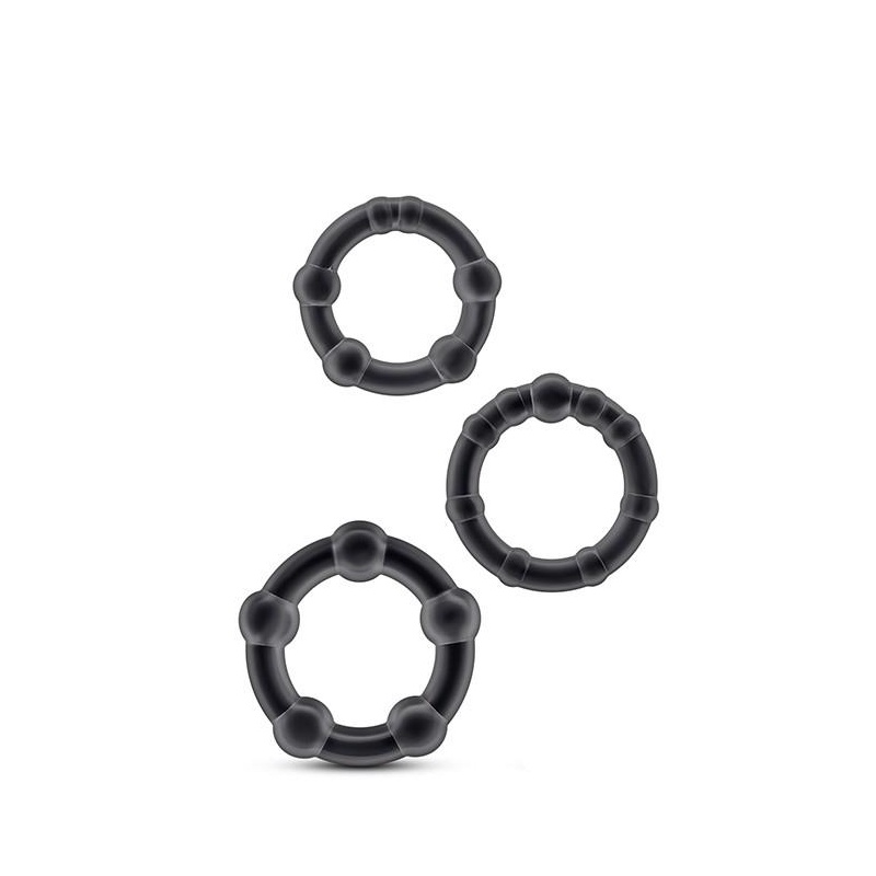 Pierścienie na penisa Beaded Cockrings Black - elastyczny TPE z wypustkami, 3 rozmiary (średnica wewnętrzna 3,1 / 3,3 / 3,8 cm) - 2