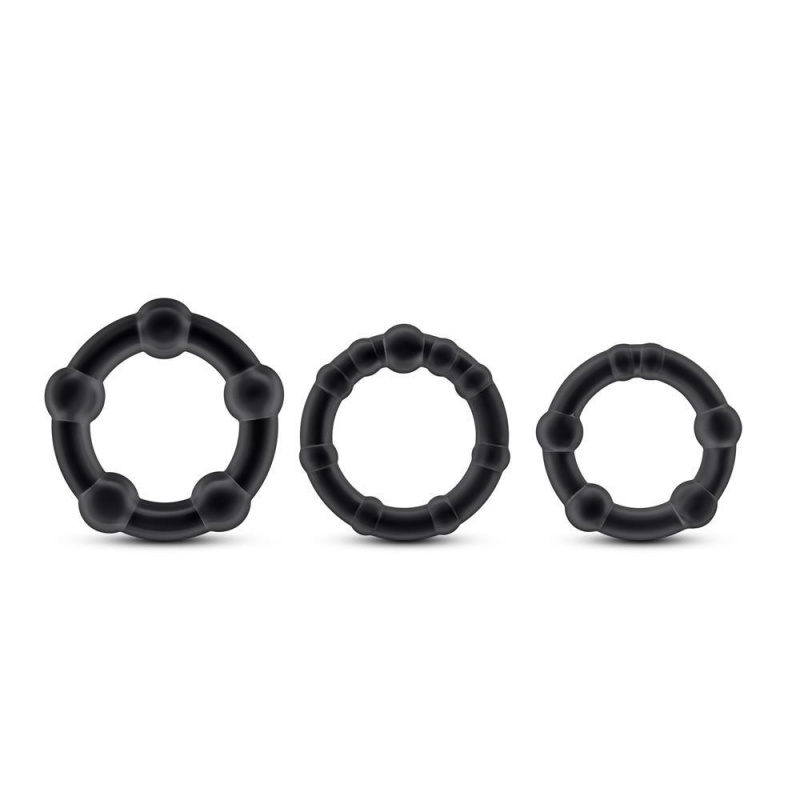 Pierścienie na penisa Beaded Cockrings Black - elastyczny TPE z wypustkami, 3 rozmiary (średnica wewnętrzna 3,1 / 3,3 / 3,8 cm) - 3