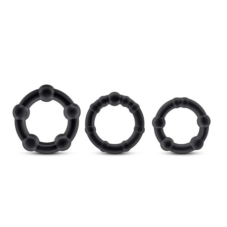 Pierścienie na penisa Beaded Cockrings Black - elastyczny TPE z wypustkami, 3 rozmiary (średnica wewnętrzna 3,1 / 3,3 / 3,8 cm) - 3